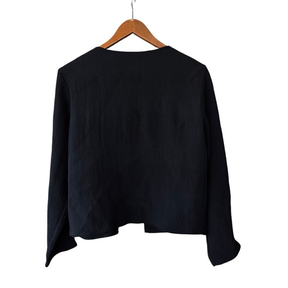 Eileen Fisher Silk Blend Wrinkle Textured Open Front Jacket Cardigan Black Small - Picture 5 of 5